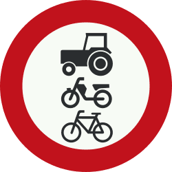 Nederlands verkeersbord: Cyclists, mopeds and tractors prohibited